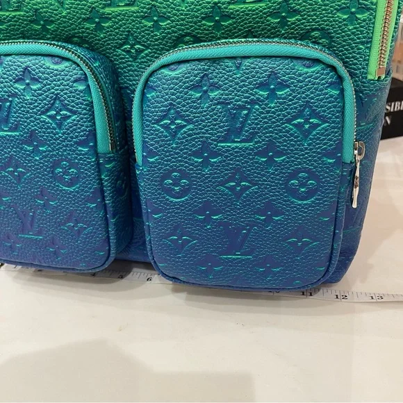 LOUIS VUITTON Virgil Abloh Blue & Neon Green Gradient Illusion Backpack - Picture 8 of 9